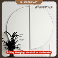 XMM Cermin Dinding Cermin Tanpa Bingkai Bulat Separuh Half Round Mirror/Half Moon Mirror Frameless W