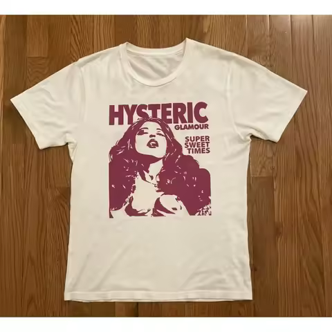Hysteric Glamour 90s Retro Style Charcoal Reprint T Shirt for Men Women Short Sleeve Shirt Unisex Me