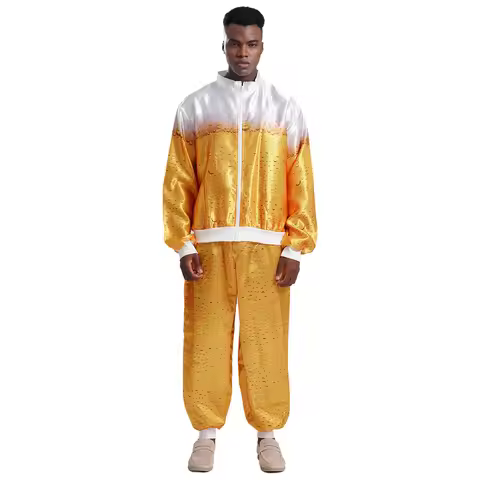 Stylish Mens Colorful 80s 90s Vintage Causal Outfit Sets Long Sleeve Zipper Jacket with Pants Set Fa