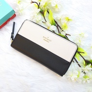 Kate Spade Spencer Zip Around Continental Wallet in Beige / Black Two-Tone Saffiano Leather - Ladies