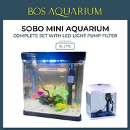 Sobo Mini Aquarium Complete Set With LED Light Pump Filter T-240F / T-290F Akuarium Fish Tank Ikan S