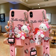 Samsung Galaxy A32 5G M32 5G A23 4G/5G Cute Cartoon Hello Kitty Phone Case Soft Silicone Phone Case with Holder Stand Long Lanyard Casing Makeup Mirror Holder