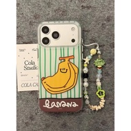 Phone Case Suitable for iPhone 11 12 13 14 15 16 17 Pro max Plus Air Green Stripes Yellow Banana Sho
