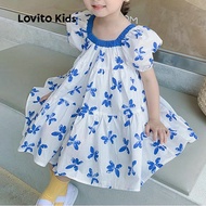 Blue Butterfly Square Neck Dress-DRNS115BK036