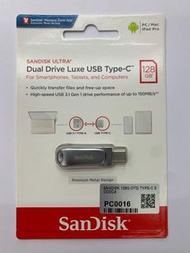 Sandisk 128GB 全新原裝香港行貨 Dual Drive Luxe USB3.1+Type-C3.1 R:150MB SDDDC4-128G-G46 PC0016