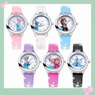 Ready Stock Kid's Watch Cartoon Ice Snow Anna Elsa Daily Waterproof Leather Strap Round Dial Light Weight Watch For Kids