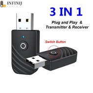 3 in 1 USB Bluetooth-compatible 5.0 Audio Transmitter Receiver for TV PC Car Hea [infinij.sg]