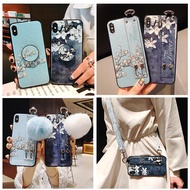 Phone Holder Case For Huawei Y5 Lite Y6 Y7 Y9 Prime Pro 2018 2019 Flower Glitter Soft TPU Neck Wrist Strap Lanyard Case