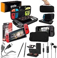 Switch Accessories Bundle - Orzly Essentials Pack for Nintendo switch Case &amp; Screen Protector, Grip Case, Games Holder, Headphones - Classic Black Edition