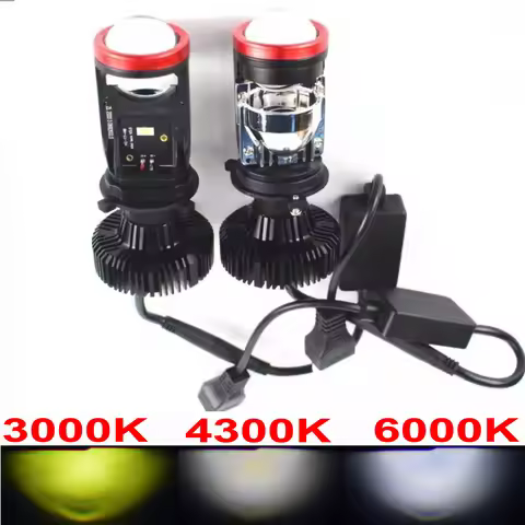 Triple Color Lamp H4 LED Mini Projector Lens 3000K +4300K +6000K In One Body Automobles Bulb 25000LM