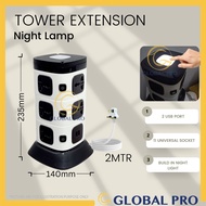 UNIVERSAL SOCKET Tower Extension USB Port Space Saving 2500W With Night Lamp Extension Plug Eletrik