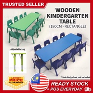 Adjustable Height kids study WOODEN KINDERGARTEN TABLE 180CM rectangular meja kayu budak tadika