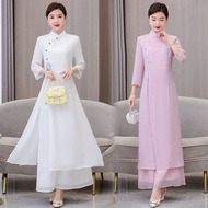 M-4XL Cheongsam Muslimah Baju Kurung Moden Embroidery Plus Size Women Clothing New Chinese Style Gentle Wind Temperament Qipao 旗袍 Cheong Sam 两件套 New Year Clothes
