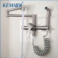 KEMAIDI Pot Filler Wall Mount Folding Faucet 2 Handle with Double Joint Swing Brass Commercial Kitch
