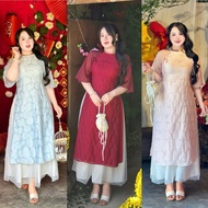 High Quality Big Size 4-Piece Ao Dai Set 50-90KG With Gentle, Super Pretty Mesh Skirt - AD12 - U Xin