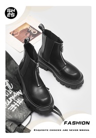 Giày Bốt Martin Nam Chính Hãng Mới Da Khóa Kéo Giày Chelsea Boot Đáy Dày Đầu To Đáy Dày Màu Đen Ống