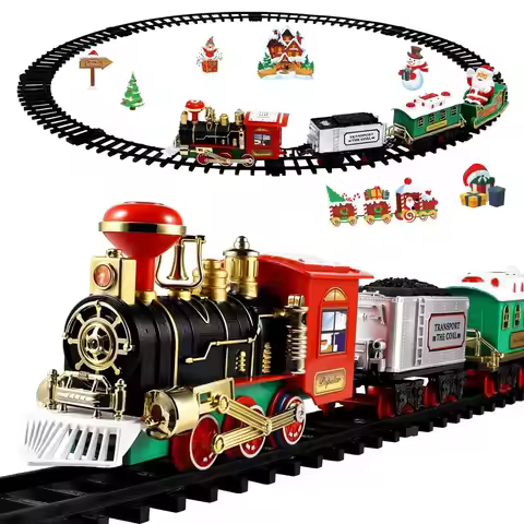 Christmas Train Set Festive Mini Locomotive Model with Lights Sound Water Steam Railway Kits Electri