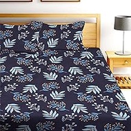 NEW LEAF Premium Cotton Elastic Fitted Bedsheets with 2 Pillow Covers | Double Bed with All Around E
