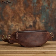 Mens Crazy Horse Genuine Cowhide Leather Chest Bag Genuine Cowhide Shoulder Crossbody Bag Multifunct