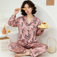 Leopard Print Silk-Like Long Sleeve Pants - Women's Leisure Wear
