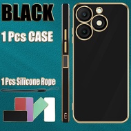 For Itel A50 A667L Golden Electroplated Lanyard Phone Case With Silicone Rope