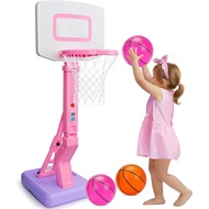 Toddler Pink Basketball Hoop Indoor Outdoor Age 1-3, Adjustable Kids Basketball Hoop with 3 Balls Ba