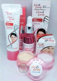 Paket 3IN1 Fair & Lovely Glow & Lovely Cream Siang Dan Malam Pelembab Fair & Lovely Plus Serum Acne