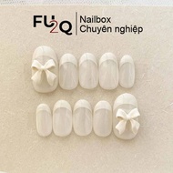 Nailbox Fu2Q - Rice Jelly White Design Fake Nails with Delicate Bow