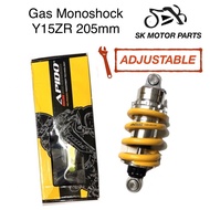 Gas Monoshock Y15ZR Adjustable 205mm APIDO Racing(Yellow)(monoshock moto y15zr lc135 absorber moto y15zr accessories)