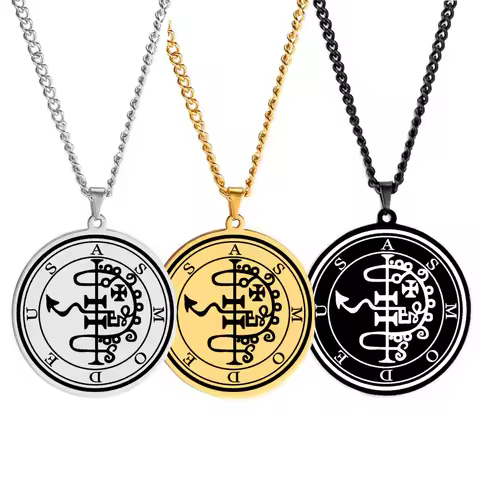 Lesser Key of Solomon King Sigil of Asmodeus Ars Goetia Amulet Talisman Jewelry Laser Engraved Stain