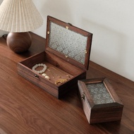 Glass Storage Box Begonia Flower Retro Desktop Wooden Box Decoration Cosmetic Decoration Box High-En