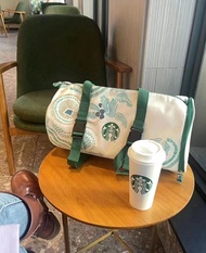 Starbucks กระเป๋าผ้าแคนวาส ทรงโท้ท ขนาดใหญ่ จุของได้เยอะ อเนกประสงค์ ลาย Star Chasing Station Bean Journey 23