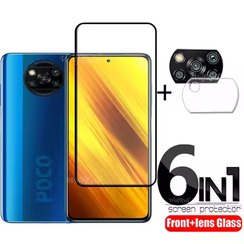 6-in-1 For Xiaomi Poco X3 Glass For Poco X3 Tempered Glass Protective Full Screen Protector For Poco