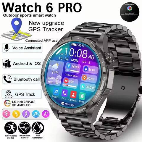 New Smart Watch Men Watch 6 GT Series AMOLED Screen Heart Rate Health Monitoring Bluetooth Call Busi