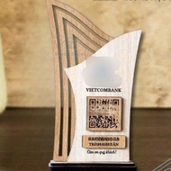 NEW MODEL desktop QR code, Wooden board with bank QR code printed, desktop QR code