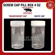 4oz Empty Pill Box with White/Transparent Screw cap | Empty plastic Wh/Tr container or bottle (Medic