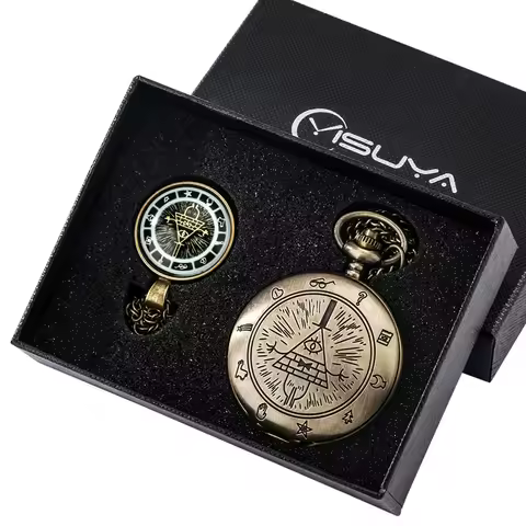 Vintage Antique Quartz Gravity Bill Cipher Fall Time Gem Pocket Watch with Gift Box Set Necklace Pen