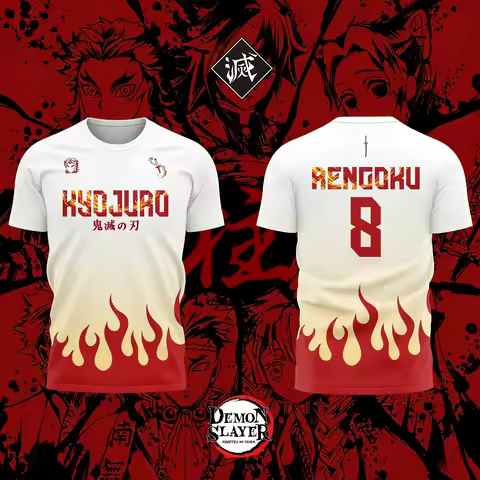 2026 Bandai Demon Slayer Anime RENGOKU NO.8 3D Print Football Jersey for Men's Tshirt Summer Sports 