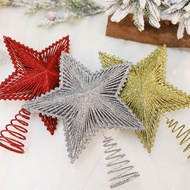 Red Glitter Christmas Tree Topper Iron Star Nativity Home Decorations Xmas Tree Ornaments Hollow Pen