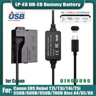 LP-E8 LPE8 Dummy Battery DR-E8 &amp; Power Bank USB Type-C PD Cable for Canon EOS 550D 600D 650D 700D Rebel T2i T3i T4i T5i Kiss X4 X5 X6 X6i X7i
