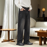 (MY STOCK)Seluar jeans lelaki jenis lurus mewah longgar seluar jeans sepanjang lantai