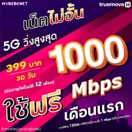 (ใช้ฟรีเดือนแรก) ซิมเทพทรู True เน็ต 1000 Mbps (120GB) + 1 Mbps ไม่อั้น + เพิ่มโทรฟรีทุกเครือข่ายได้ ฟรี TRUE Wifi