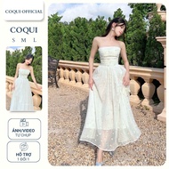 Elegant COQUI long strapless DRESS, long silk floral printed party DRESS with foam LINH LAN DRESS