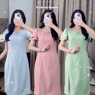 【New】 S-4XL Dress Out With Sleeves Layered Cuts Fashion To Look Slim. Solid Color Fabric Work Weddin