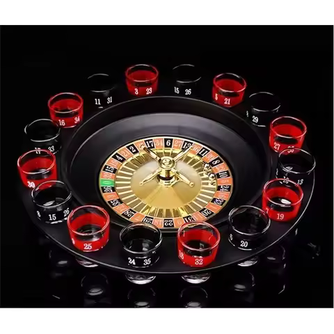 Funny 16 Shot Glass Deluxe Russian Spinning Roulette Poker Chips Drinking Game Set Party Supplies Wi