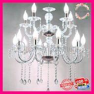 COD LAMPU LILIN CHANDELIER GANTUNG KRISTAL AKRILIK CABANG 6 &amp; 15 - LAMPU HIASAN TENDA &amp; BAKCDROP DEKORASI