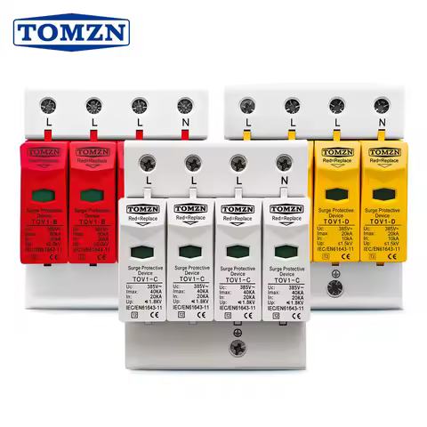 TOMZN AC SPD 4P 3P+N 10-20KA 20-40KA 30-60KA 275V 385V 420V House Surge Protector Protective Low-vol