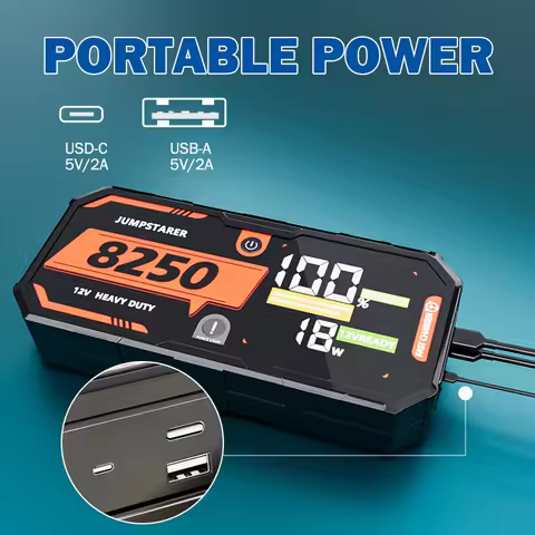 Car Battery 8250 Jump Starter 12V Pro Portable Booster PD65w 32000mAh Battery Car 13L For Emergency 