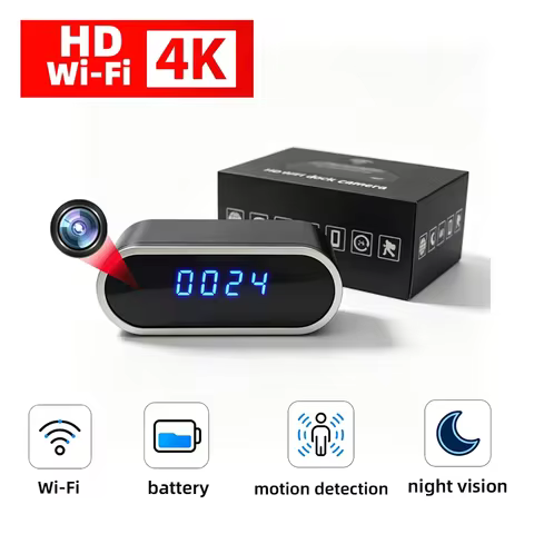 HD4K， New Wi Fi Mini Clock Camera, Upgraded Remote Viewing, Sports Detection, Infrared Night Vision,