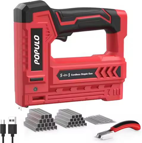 5-in-1 Cordless Electric Staple Gun Kit with 4V Battery, 2000 Staples & Nails for Home DIY Wood Upho